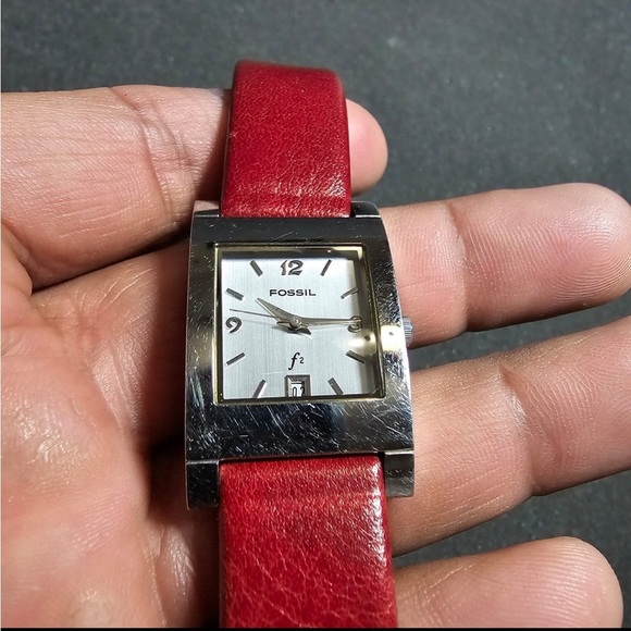 Fossil F2 Ladies Quartz Watch Silver Tone Rectangle Resd Strap Working ES-9584 - Picture 2 of 7